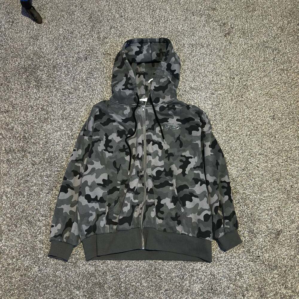 Chip Clip Bump Camo Zip Up Hoodie Grey
